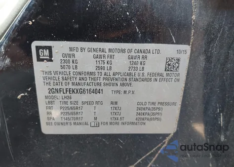 2016 Chevrolet Equinox Lt from USA, damaged, VIN 2GNFLFEKXG6164041